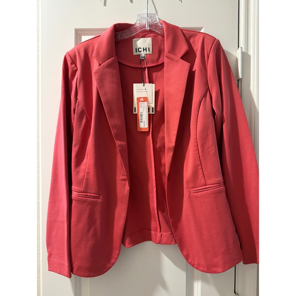ICHI Kate Knit Blazer Holly Berry Pink Coral Recycled Fiber 20101801 XL NWT